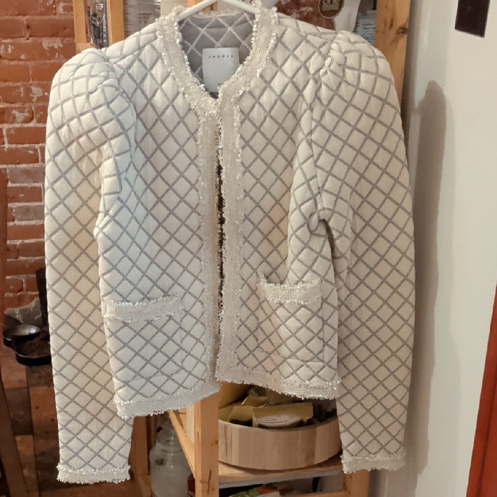 Ivory Quilted Tweed Jacket with Diamond Lattice